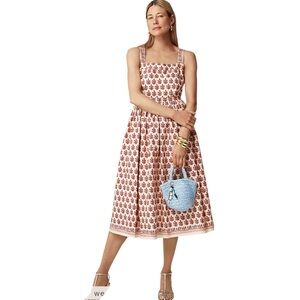 Nwot Sleeveless Midi Dress in Cream with Red Print